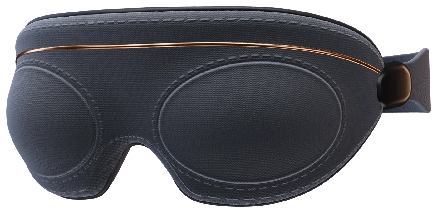 The Duet mask: a matte graphite sleep mask with a single copper line across the brow